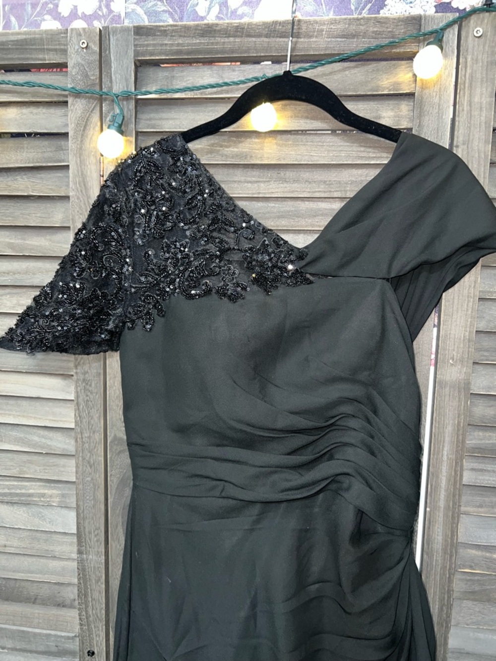 One Shoulder Mother of the Bride Formal Mermaid Dress Black Satin Wedding Guest - Picture 6 of 11